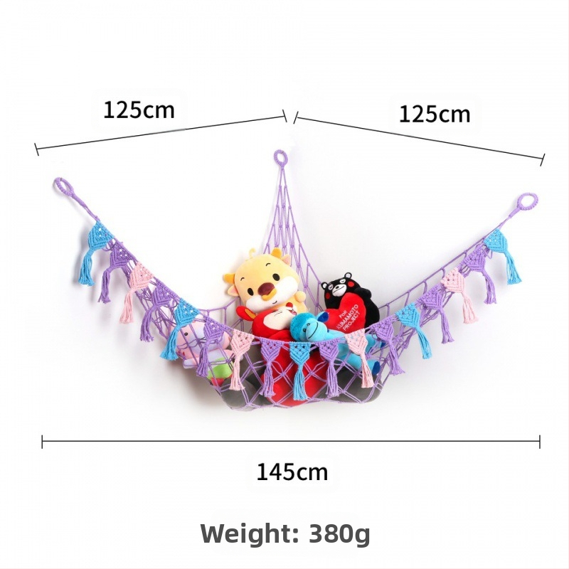 Мрежа за съхранение на кукли в ъгъла, триъгълна люлка, хамак, мрежа с джоб, ръчно тъкано памучно въже, декорация за стената