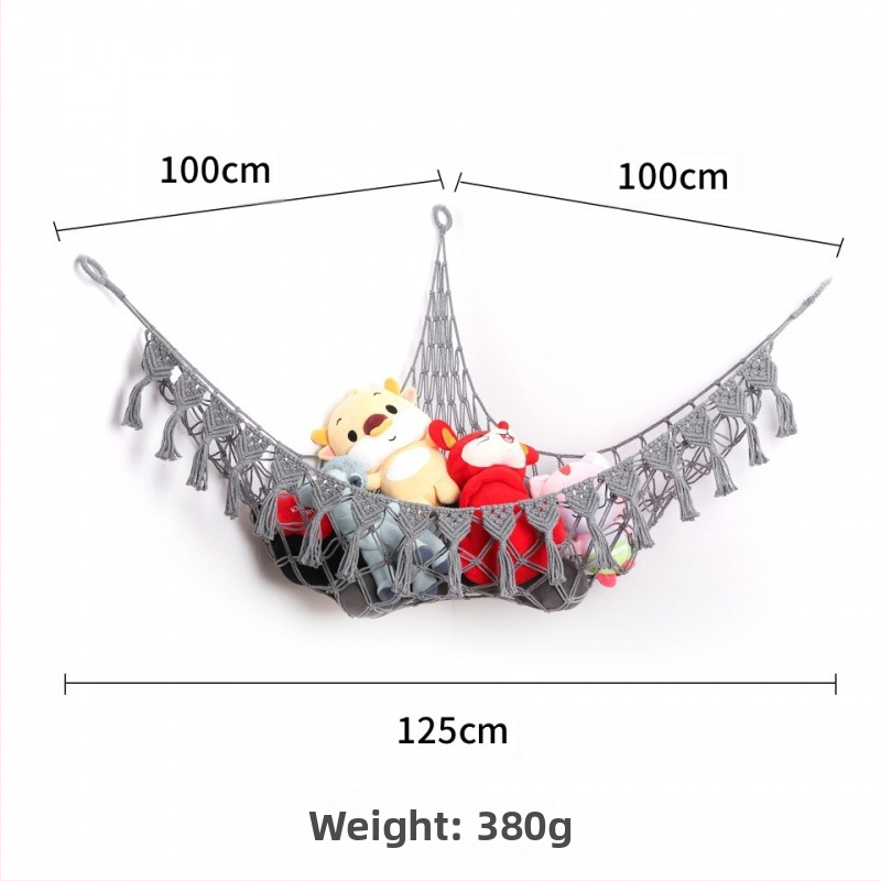 Мрежа за съхранение на кукли в ъгъла, триъгълна люлка, хамак, мрежа с джоб, ръчно тъкано памучно въже, декорация за стената