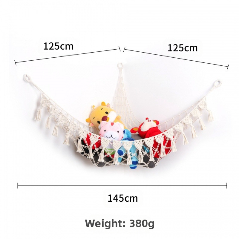 Мрежа за съхранение на кукли в ъгъла, триъгълна люлка, хамак, мрежа с джоб, ръчно тъкано памучно въже, декорация за стената