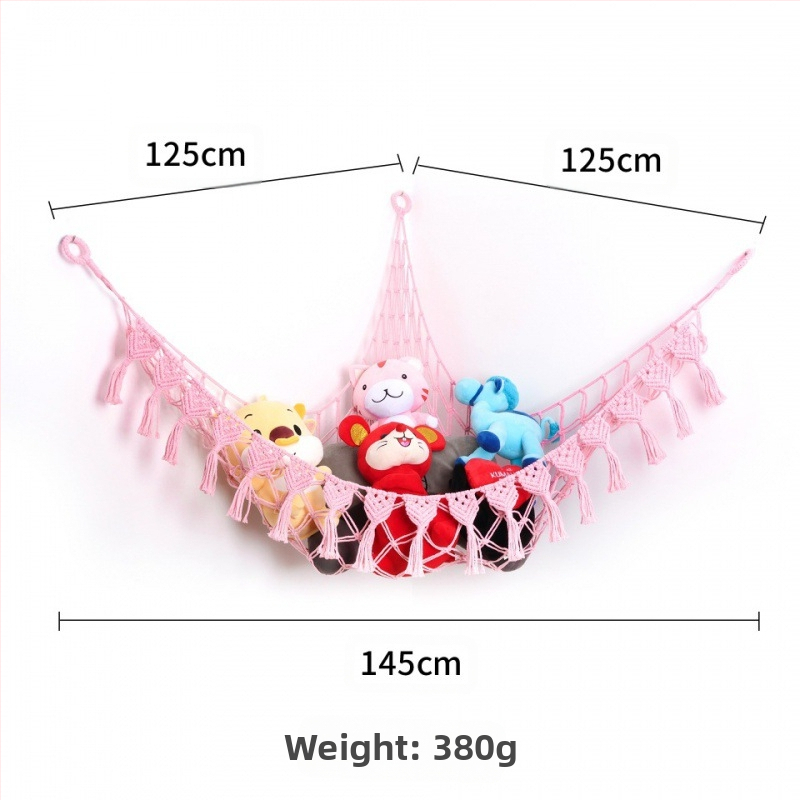 Мрежа за съхранение на кукли в ъгъла, триъгълна люлка, хамак, мрежа с джоб, ръчно тъкано памучно въже, декорация за стената
