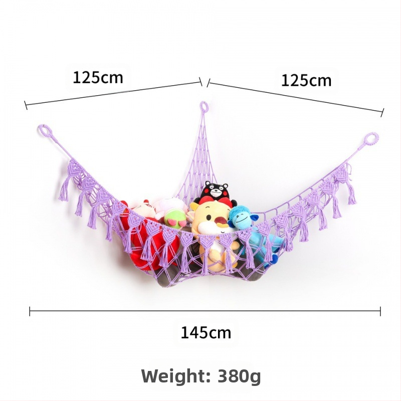 Мрежа за съхранение на кукли в ъгъла, триъгълна люлка, хамак, мрежа с джоб, ръчно тъкано памучно въже, декорация за стената