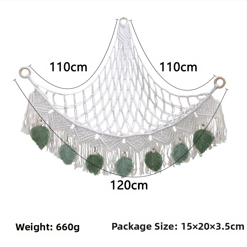 Мрежа за съхранение на кукли в ъгъла, триъгълна люлка, хамак, мрежа с джоб, ръчно тъкано памучно въже, декорация за стената