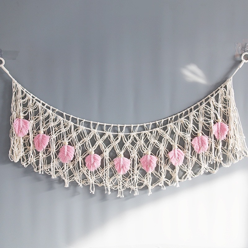 Мрежа за съхранение на кукли в ъгъла, триъгълна люлка, хамак, мрежа с джоб, ръчно тъкано памучно въже, декорация за стената