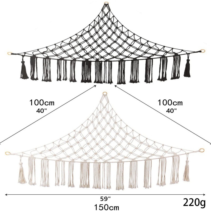 Мрежа за съхранение на кукли в ъгъла, триъгълна люлка, хамак, мрежа с джоб, ръчно тъкано памучно въже, декорация за стената