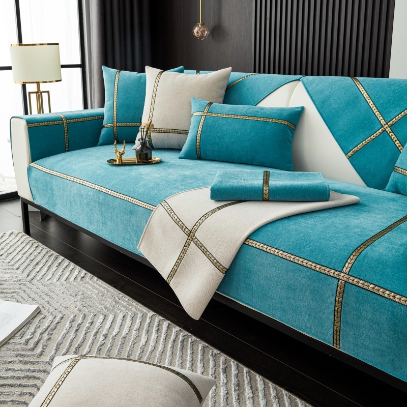 Универсална едноцветна възглавница за диван от шенил, модерна семпла, неплъзгаща се, калъфка за диван, кърпа на едро