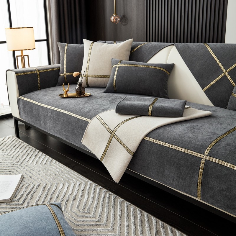 Универсална едноцветна възглавница за диван от шенил, модерна семпла, неплъзгаща се, калъфка за диван, кърпа на едро