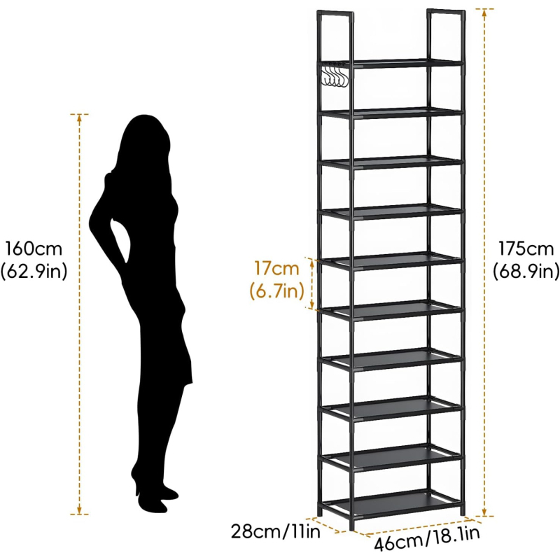 Piiriülene kuummüük Lihtne kingariiuli hoiukapp Üherealine 10-kihiline kingariiul Mustast rauast terastorust Uksega Konksuga