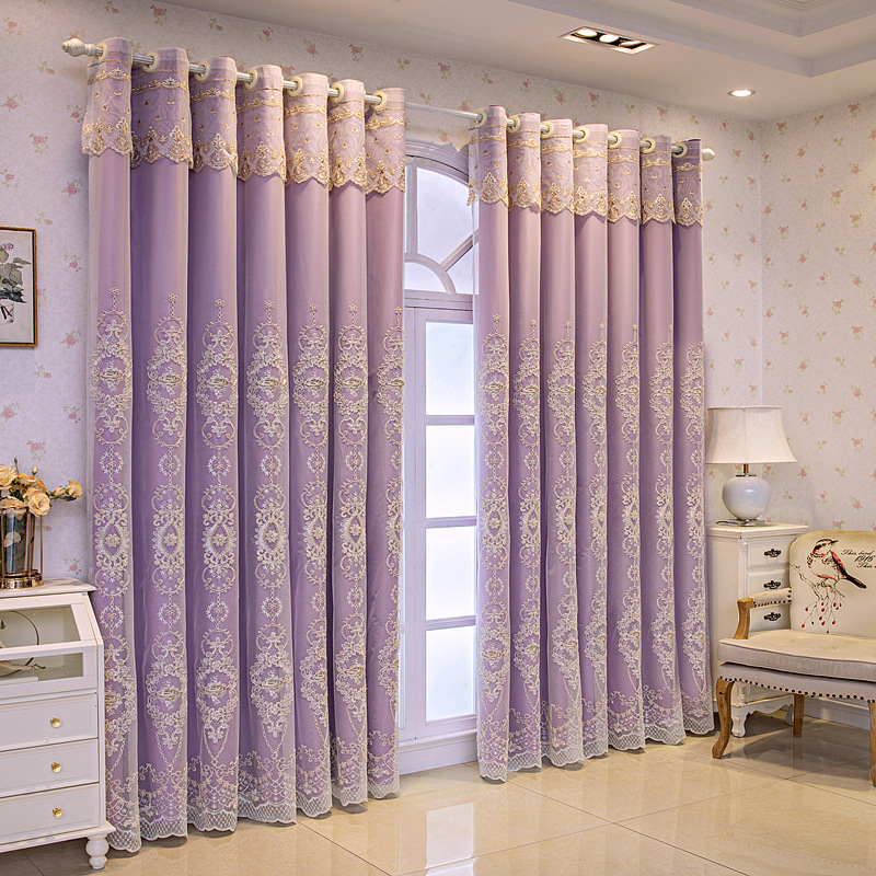 Paprastas europietiško stiliaus lengvas, prabangus siuvinėtas langų ekrano užuolaidos dvigubas sluoksnis integruotas naujo stiliaus svetainės miegamojo apdailos dvigubas sluoksnis šešėliavimo grindys