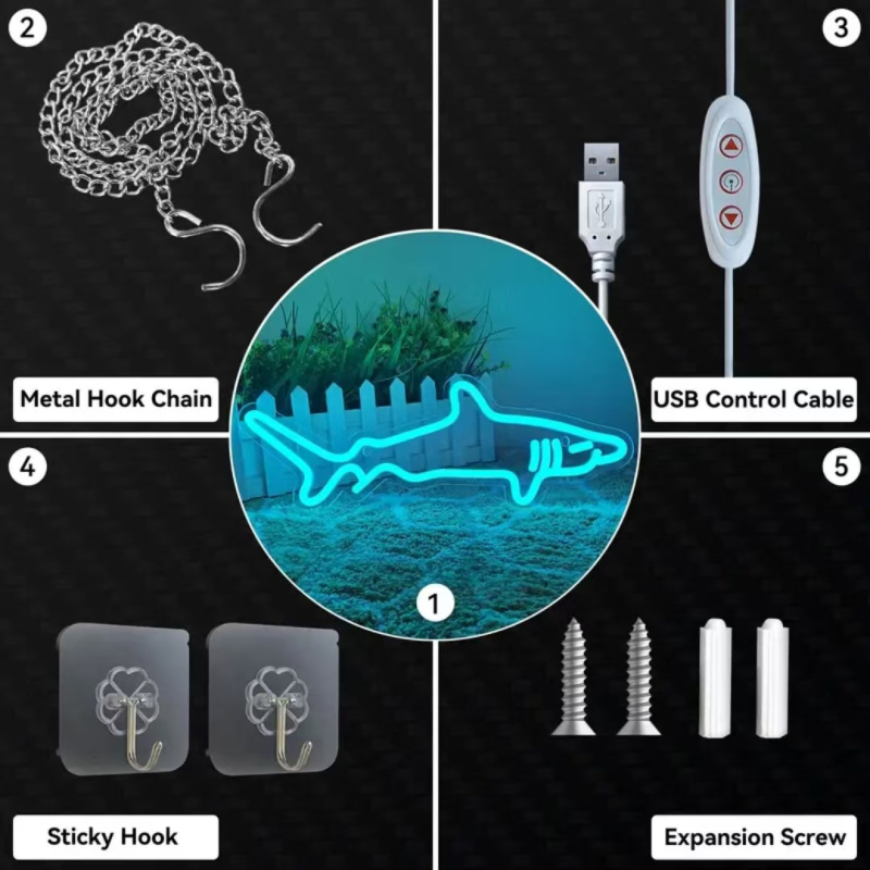 Vandenyno miegamojo povandeninis pasaulis, ryklys, banginis, mikrobas, LED pakabinamas interjero dekoravimas, miegamojo šviečianti šviesos plokštė, neoninė šviesa