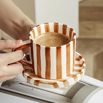 Κούπα Nordic Vintage Κούπα Καφές Κύπελλο Γάλα Νερό Κύπελλο Χειροποίητο Ριγέ Γραφείο Οικιακό Μέσο Αρχαίο Κεραμικό Κύπελλο Πρωινού