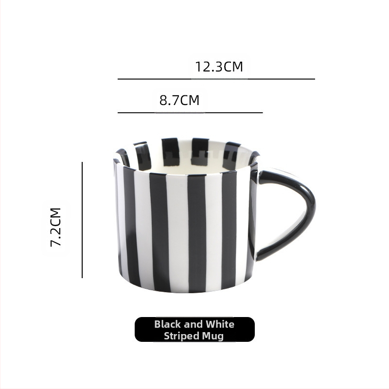 Скандинавска винтидж чаша за кафе, чаша за мляко, чаша за вода, ръчно рисувана на райета, офис, домакински, средновековен, закуска, керамична чаша