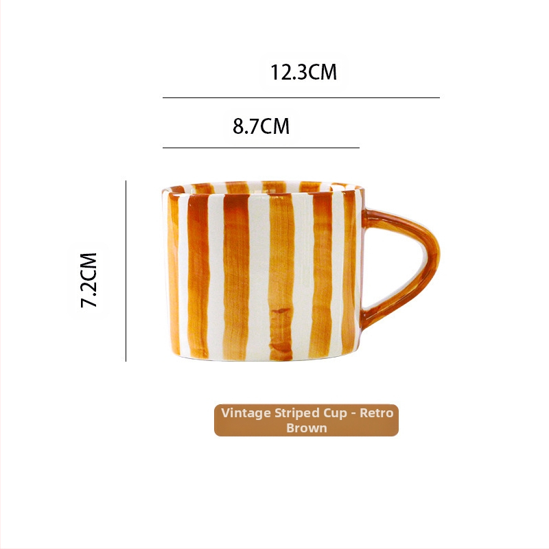 Скандинавска винтидж чаша за кафе, чаша за мляко, чаша за вода, ръчно рисувана на райета, офис, домакински, средновековен, закуска, керамична чаша