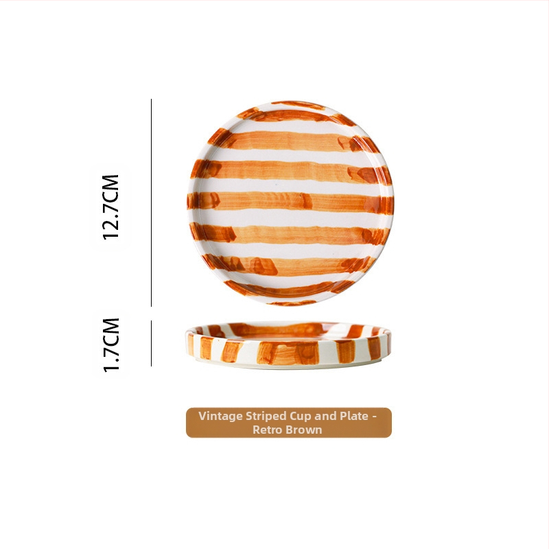 Скандинавска винтидж чаша за кафе, чаша за мляко, чаша за вода, ръчно рисувана на райета, офис, домакински, средновековен, закуска, керамична чаша