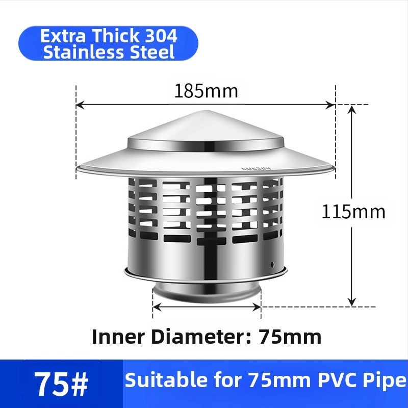 Poklopac za krovnu ispušnu cijev, kapa od nehrđajućeg čelika za kišu, otporna na ptice i miševe, PVC ispušni otvor, prozračna kapa za dimnjak, kišobran