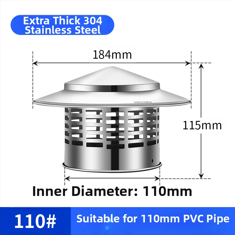 Poklopac za krovnu ispušnu cijev, kapa od nehrđajućeg čelika za kišu, otporna na ptice i miševe, PVC ispušni otvor, prozračna kapa za dimnjak, kišobran