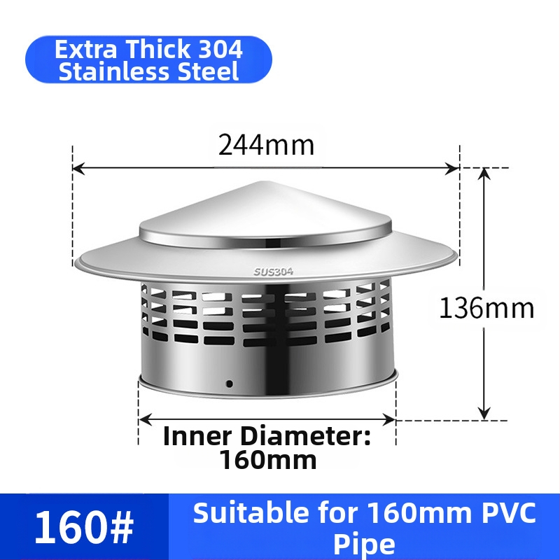 Poklopac za krovnu ispušnu cijev, kapa od nehrđajućeg čelika za kišu, otporna na ptice i miševe, PVC ispušni otvor, prozračna kapa za dimnjak, kišobran
