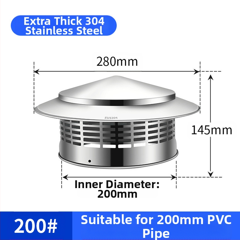 Poklopac za krovnu ispušnu cijev, kapa od nehrđajućeg čelika za kišu, otporna na ptice i miševe, PVC ispušni otvor, prozračna kapa za dimnjak, kišobran
