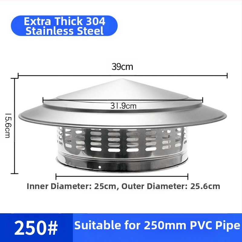 Poklopac za krovnu ispušnu cijev, kapa od nehrđajućeg čelika za kišu, otporna na ptice i miševe, PVC ispušni otvor, prozračna kapa za dimnjak, kišobran