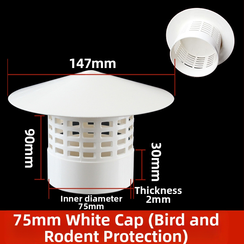 Poklopac za krovnu ispušnu cijev, kapa od nehrđajućeg čelika za kišu, otporna na ptice i miševe, PVC ispušni otvor, prozračna kapa za dimnjak, kišobran