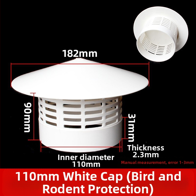 Poklopac za krovnu ispušnu cijev, kapa od nehrđajućeg čelika za kišu, otporna na ptice i miševe, PVC ispušni otvor, prozračna kapa za dimnjak, kišobran
