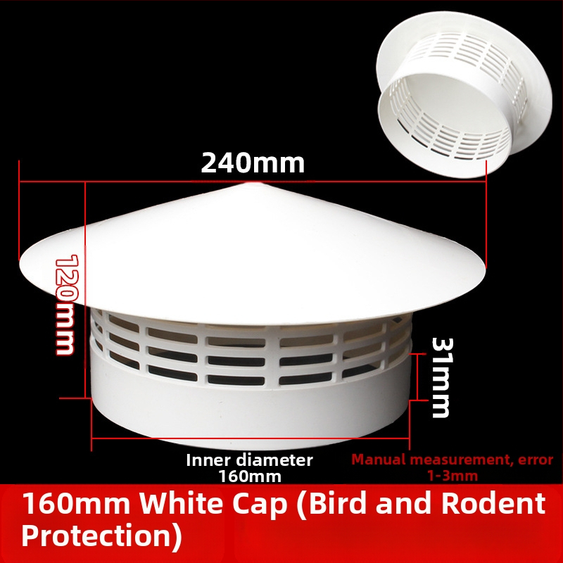 Poklopac za krovnu ispušnu cijev, kapa od nehrđajućeg čelika za kišu, otporna na ptice i miševe, PVC ispušni otvor, prozračna kapa za dimnjak, kišobran