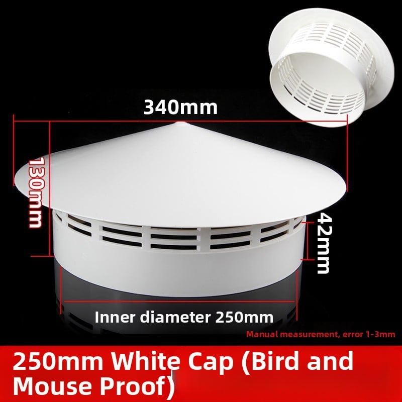 Poklopac za krovnu ispušnu cijev, kapa od nehrđajućeg čelika za kišu, otporna na ptice i miševe, PVC ispušni otvor, prozračna kapa za dimnjak, kišobran