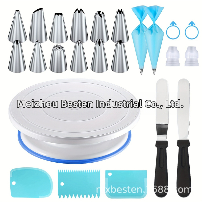 „Amazon“ 24 dalių torto sukimo padėklo rinkinys, konditerinis maišelis, grietinėlės mentelė, nerūdijančio plieno konditerinis antgalis, kepimo įrankiai