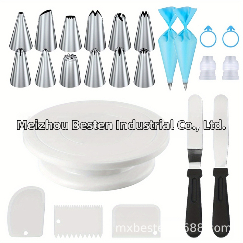 „Amazon“ 24 dalių torto sukimo padėklo rinkinys, konditerinis maišelis, grietinėlės mentelė, nerūdijančio plieno konditerinis antgalis, kepimo įrankiai