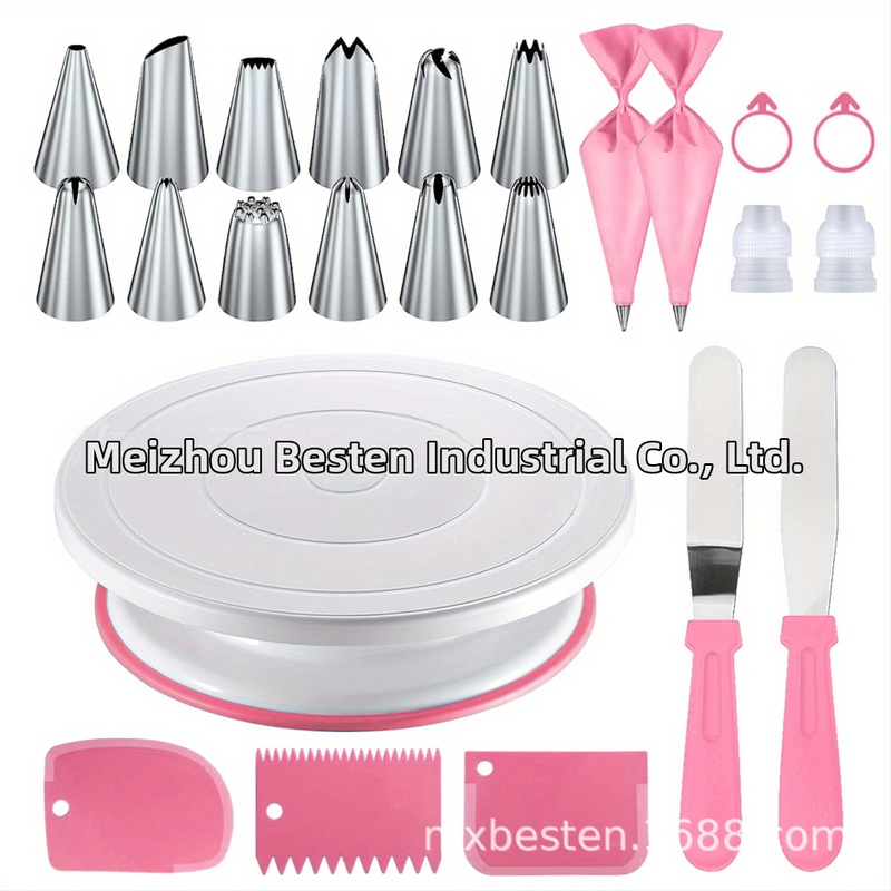 „Amazon“ 24 dalių torto sukimo padėklo rinkinys, konditerinis maišelis, grietinėlės mentelė, nerūdijančio plieno konditerinis antgalis, kepimo įrankiai