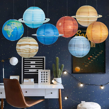 Χονδρική Διαστημική Θέμα Ηλιακού Συστήματος Πλανήτη Φανάρι Γενεθλίων Διακόσμηση Κρεμαστά Φώτα Δημιουργική Διακόσμηση Φαναριού Αστεριού με Χαρτί