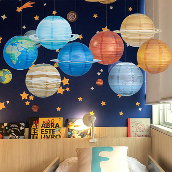 Χονδρική Διαστημική Θέμα Ηλιακού Συστήματος Πλανήτη Φανάρι Γενεθλίων Διακόσμηση Κρεμαστά Φώτα Δημιουργική Διακόσμηση Φαναριού Αστεριού με Χαρτί