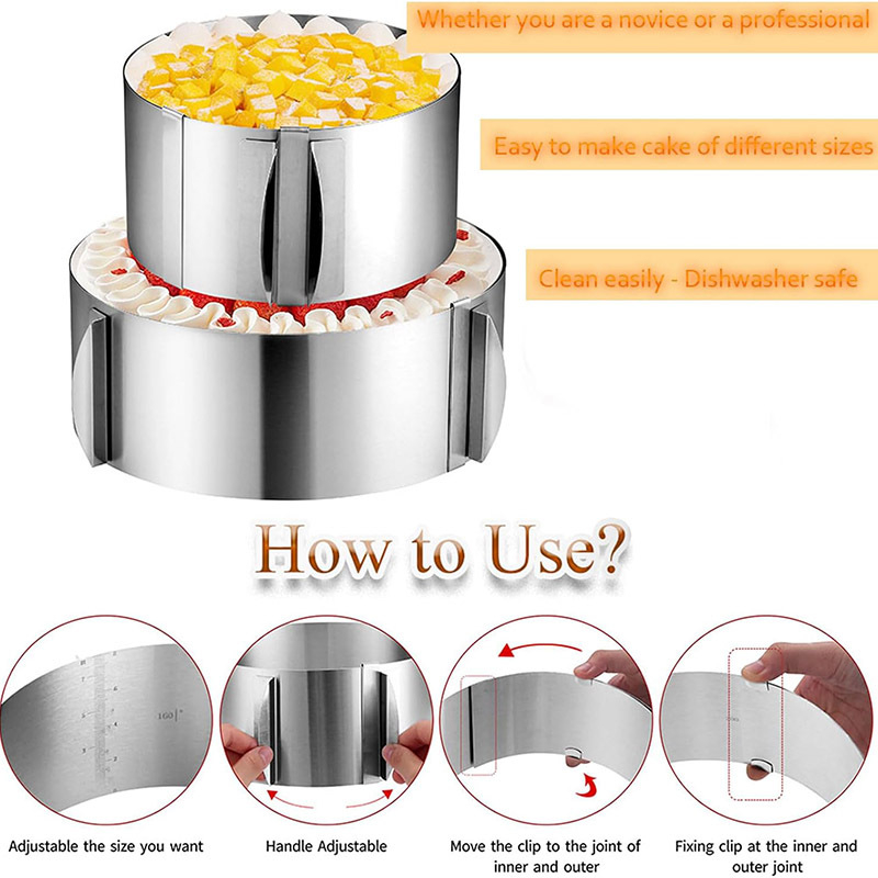 Трансгранична кръгла форма за мус от неръждаема стомана, кръгла форма за торта 6-12 инча, прибираща се регулируема домакинска инструмента за печене