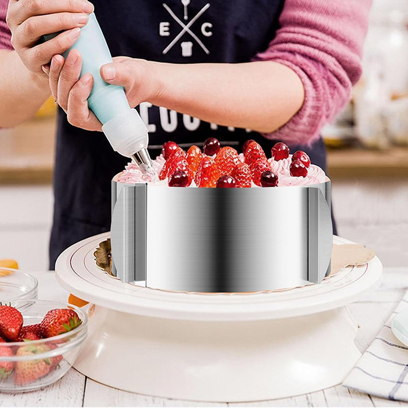 Трансгранична кръгла форма за мус от неръждаема стомана, кръгла форма за торта 6-12 инча, прибираща се регулируема домакинска инструмента за печене