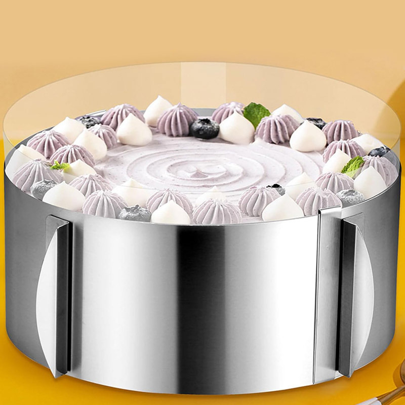 Трансгранична кръгла форма за мус от неръждаема стомана, кръгла форма за торта 6-12 инча, прибираща се регулируема домакинска инструмента за печене