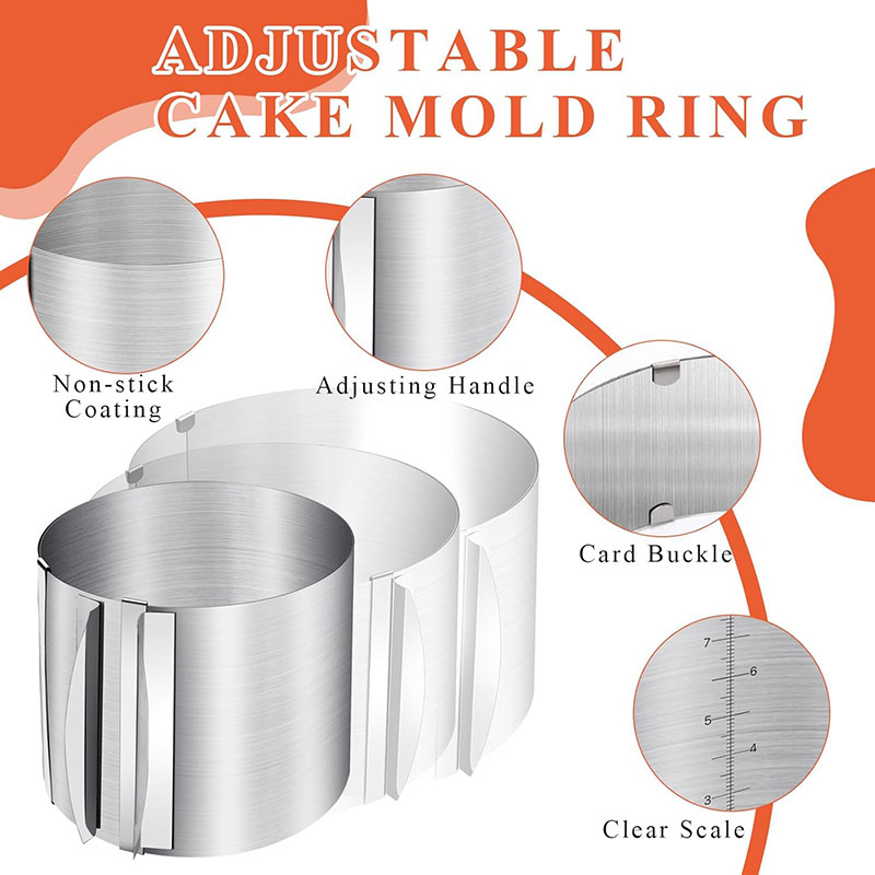 Трансгранична кръгла форма за мус от неръждаема стомана, кръгла форма за торта 6-12 инча, прибираща се регулируема домакинска инструмента за печене