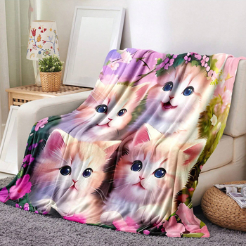 Flanellist tekk armas värviline kassitekk digitaaltrükiga soe tekk