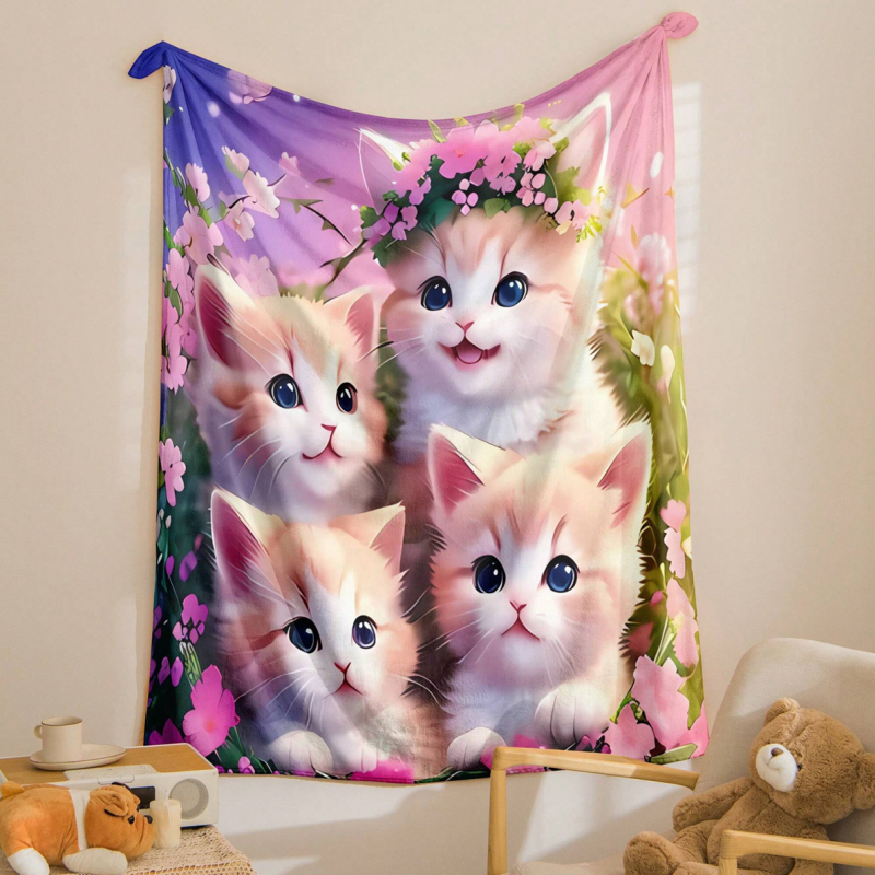 Flanellist tekk armas värviline kassitekk digitaaltrükiga soe tekk