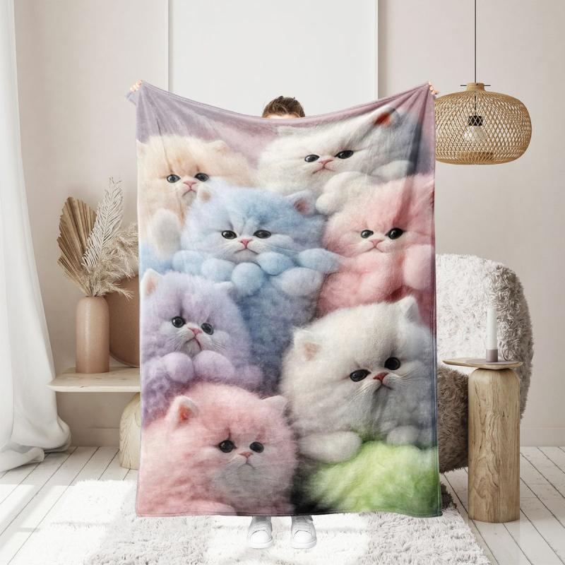 Flanellist tekk armas värviline kassitekk digitaaltrükiga soe tekk