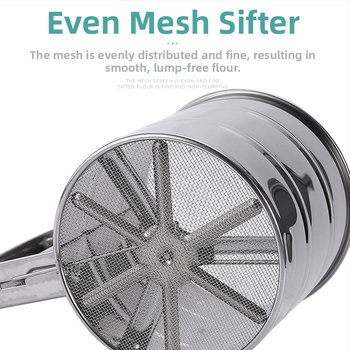 Rankinis pusiau automatinis miltų sijotuvas, skirtas kepti miltus vietoje, nerūdijančio plieno miltų sijotuvas, filtro puodelio tipo, rankinio slėgio tipo