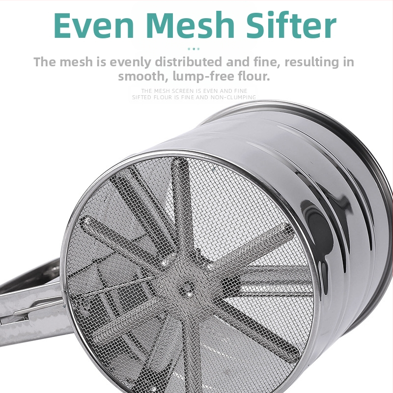 Ръчно полуавтоматично сито за брашно от неръждаема стомана, филтърно сито за прах за печене, тип чаша, ръчно налягане