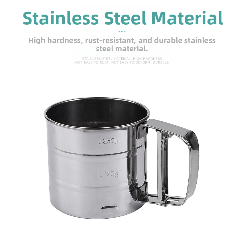 Ръчно полуавтоматично сито за брашно от неръждаема стомана, филтърно сито за прах за печене, тип чаша, ръчно налягане