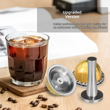 Suderinama su „Nespresso Vertuo“ nerūdijančio plieno kavos kapsule. „Pasidaryk pats“ perdirbamas kavos kapsulės korpusas.