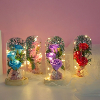 Γυάλινο κάλυμμα με φως, κουτί δώρου από γυψοφίλη σε σχήμα τριαντάφυλλου, δώρο για την κοπέλα σας για την ημέρα του Αγίου Βαλεντίνου, δώρο αποφοίτησης για τον καλύτερο φίλο και συμμαθητή σας Hongzhi