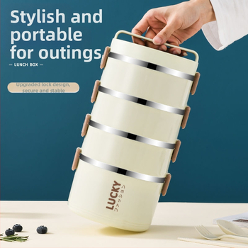 Nerūdijančio plieno pietų dėžutė su termoizoliacija, pietų dėžutė su dangteliu biuro darbuotojams, termoizoliacinis kibiras studentams, stilinga, spalvinga pietų dėžutė su ryžiais