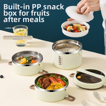 Nerūdijančio plieno pietų dėžutė su termoizoliacija, pietų dėžutė su dangteliu biuro darbuotojams, termoizoliacinis kibiras studentams, stilinga, spalvinga pietų dėžutė su ryžiais