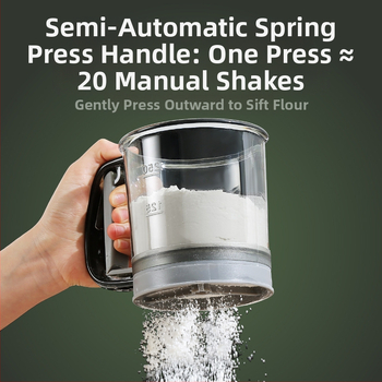 Naujas itin smulkus rankinis pusiau automatinis sijotuvas miltams, buitinis filtro sietelis, kepimo įrankio miltelių nuotėkio sietelis