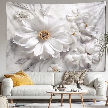 Златен лист Бяло цвете Гоблен Стенен гоблен Бохемско минималистично изкуство Хипи Спалня Хол Декорация за дома Фон Плат
