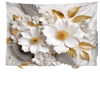 Златен лист Бяло цвете Гоблен Стенен гоблен Бохемско минималистично изкуство Хипи Спалня Хол Декорация за дома Фон Плат
