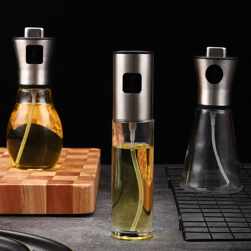 304 nerūdijančio plieno stiklinis aliejaus purškimo butelis kepsninės kepimo aliejaus kontrolės puodas virtuvėje pneumatinis purškimo butelis aliejaus purškimo puodas