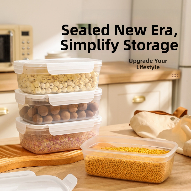 FCM сертифициран запечатан буркан за съхранение на хранителни продукти, пластмасов буркан за съхранение на зърнени храни, кухненски закуски, лед